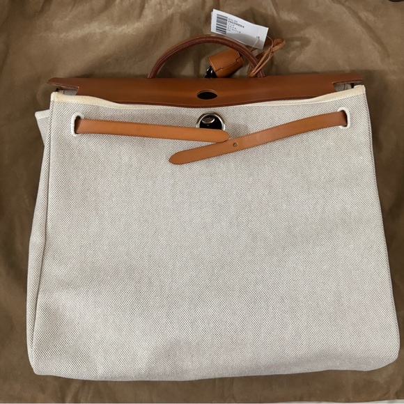 Hermes Herbag 39 Tan and Cream Canvas Bag - Picture 14 of 16